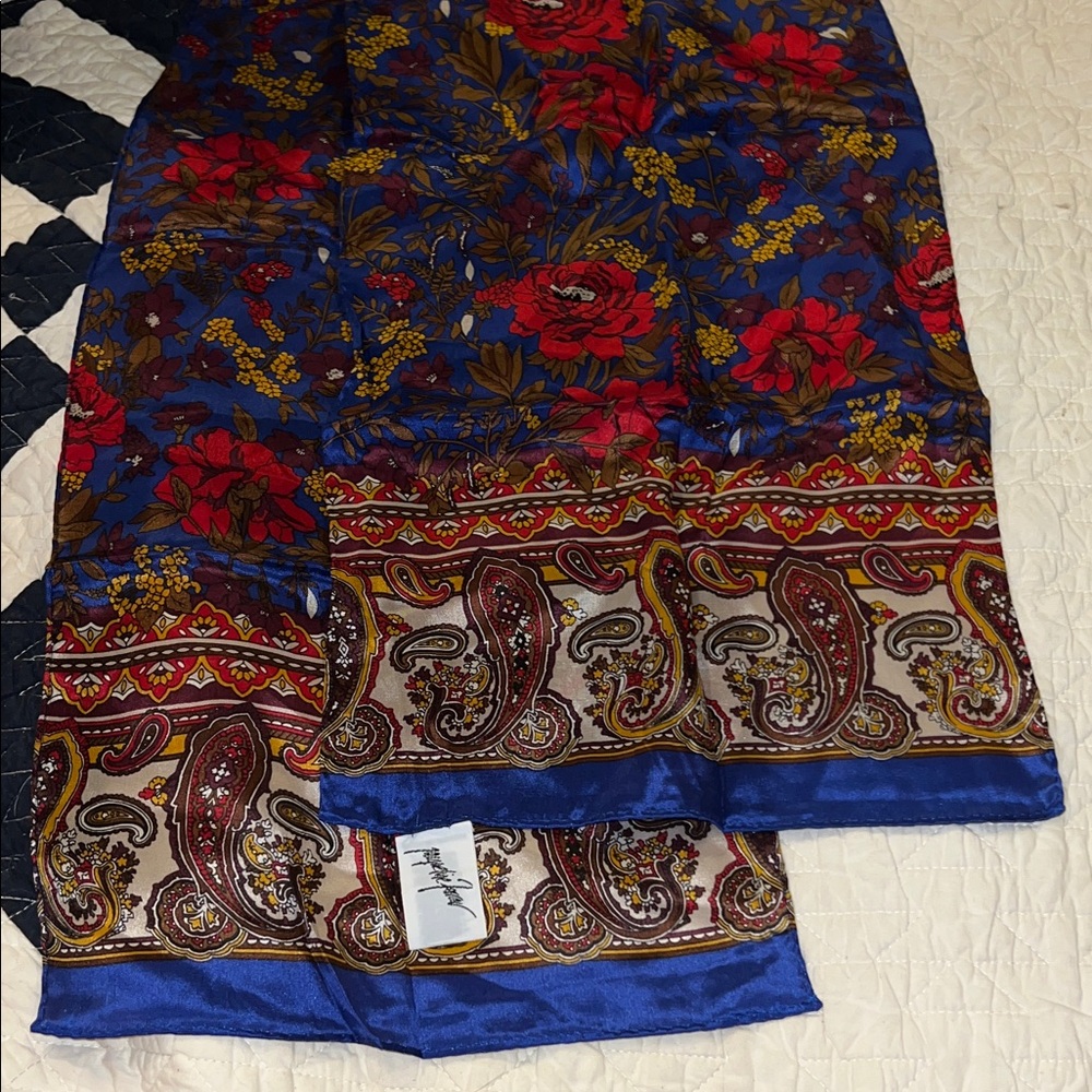 Vintage Jacqueline Ferrar silk oblong scarf hand rolled 10” x 52”